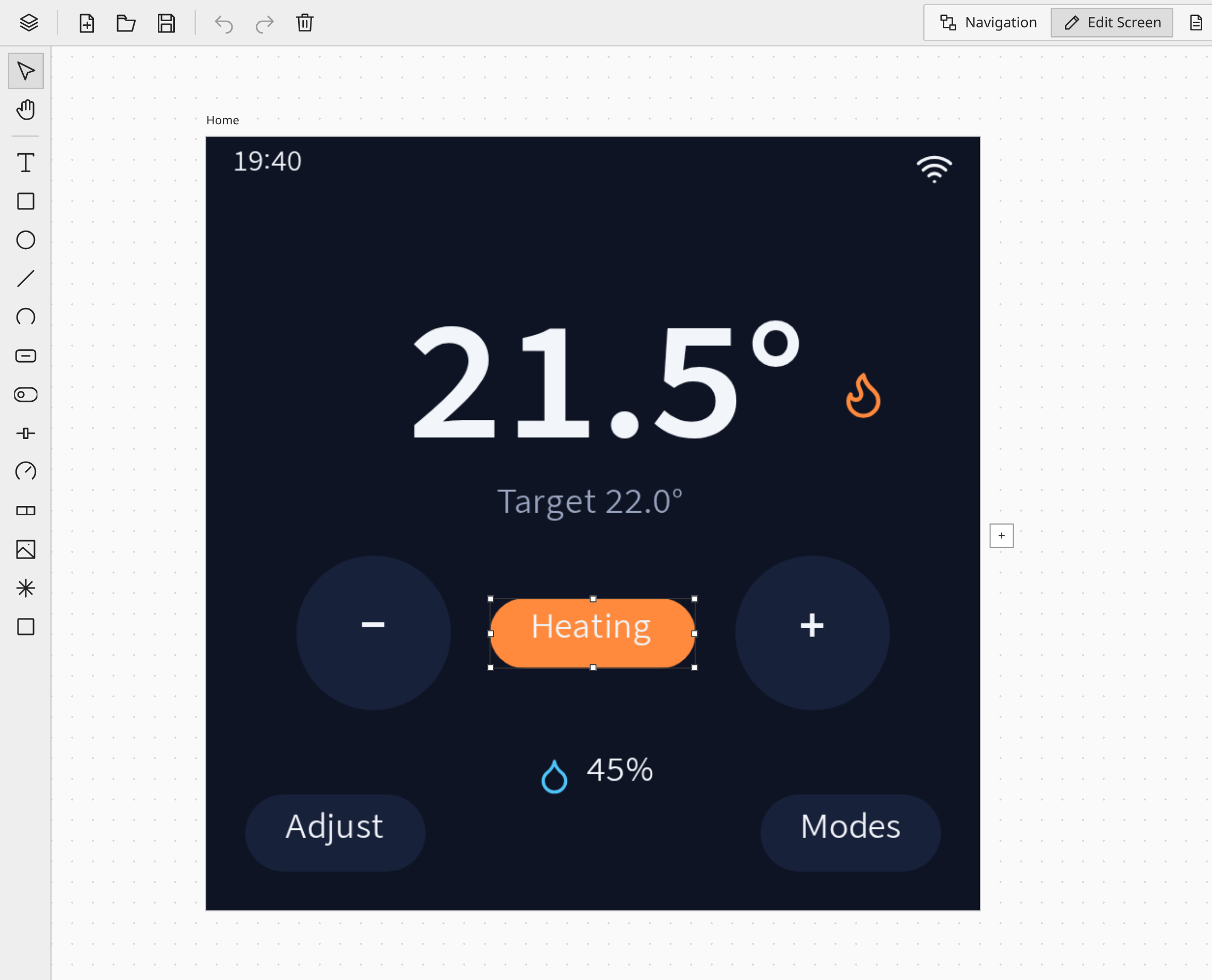 A device screen with ready controls on the UI Ninja canvas.